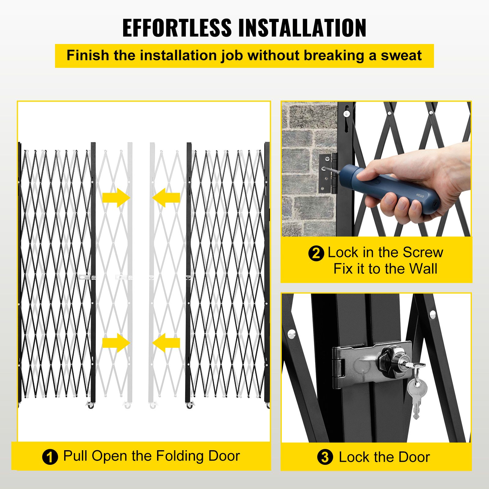 Double Folding Security Gate Folding Door Gate 5.1' H x 10.2' W Scissor Gate โ image 6