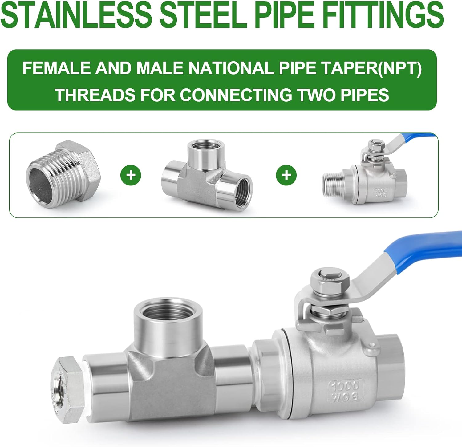 10PCS 304 Stainless Steel Reducer Hex Bushing, 3/8" NPT Male x 1/4" NPT Female, Reducing Pipe Adapter Fitting โ image 4