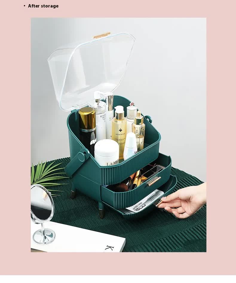 Dark Green Multifunctional Makeup Organizer with Large Capacity and Transparent Design(Makeup is a prop for shooting and is not included) โ image 5