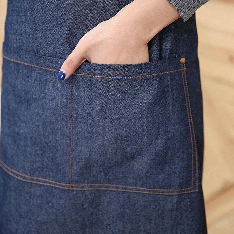 Adjustable Denim Apron Pocket Hanging Neck Cooking Kitchen Baking Bar Cafe Chefs — image 5