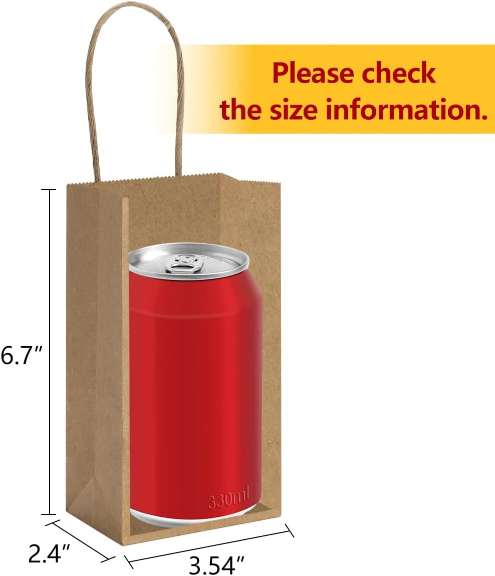 100 Pack 3.5x2.4x6.7 Inches Mini Gift Party Favor Bags Small Brown Gift Bags with Handles Bulk Recyclable Kraft Paper Sacks — image 2