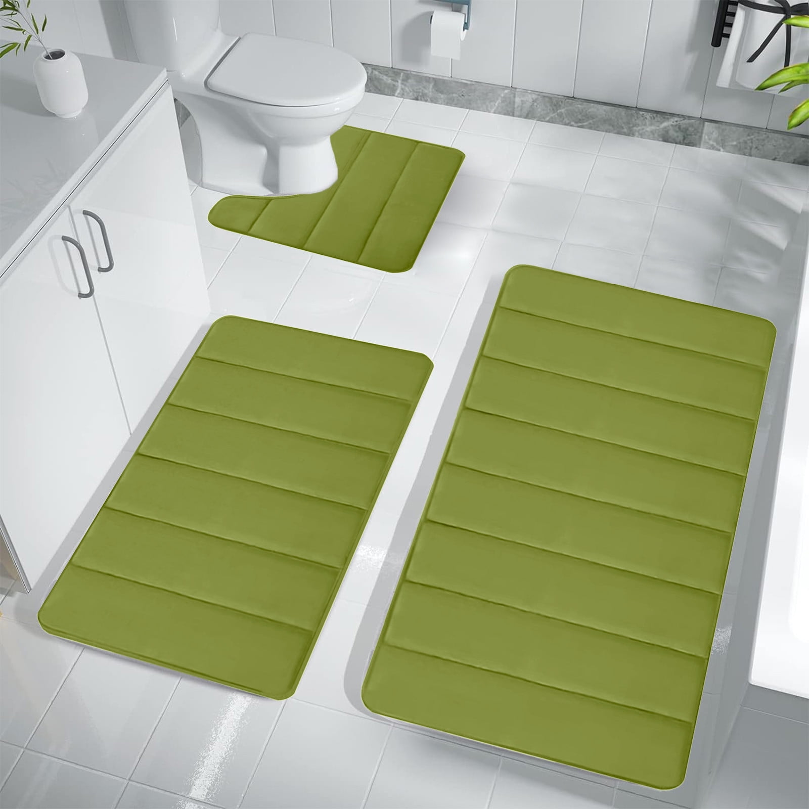 Memory Foam Toilet Rug, Non-Slip Bathroom Rugs, Toilet Rugs U Shaped Washable, Commode Contour Rug, Soft Comfortable Super Water Absorption #3_Green β image 5