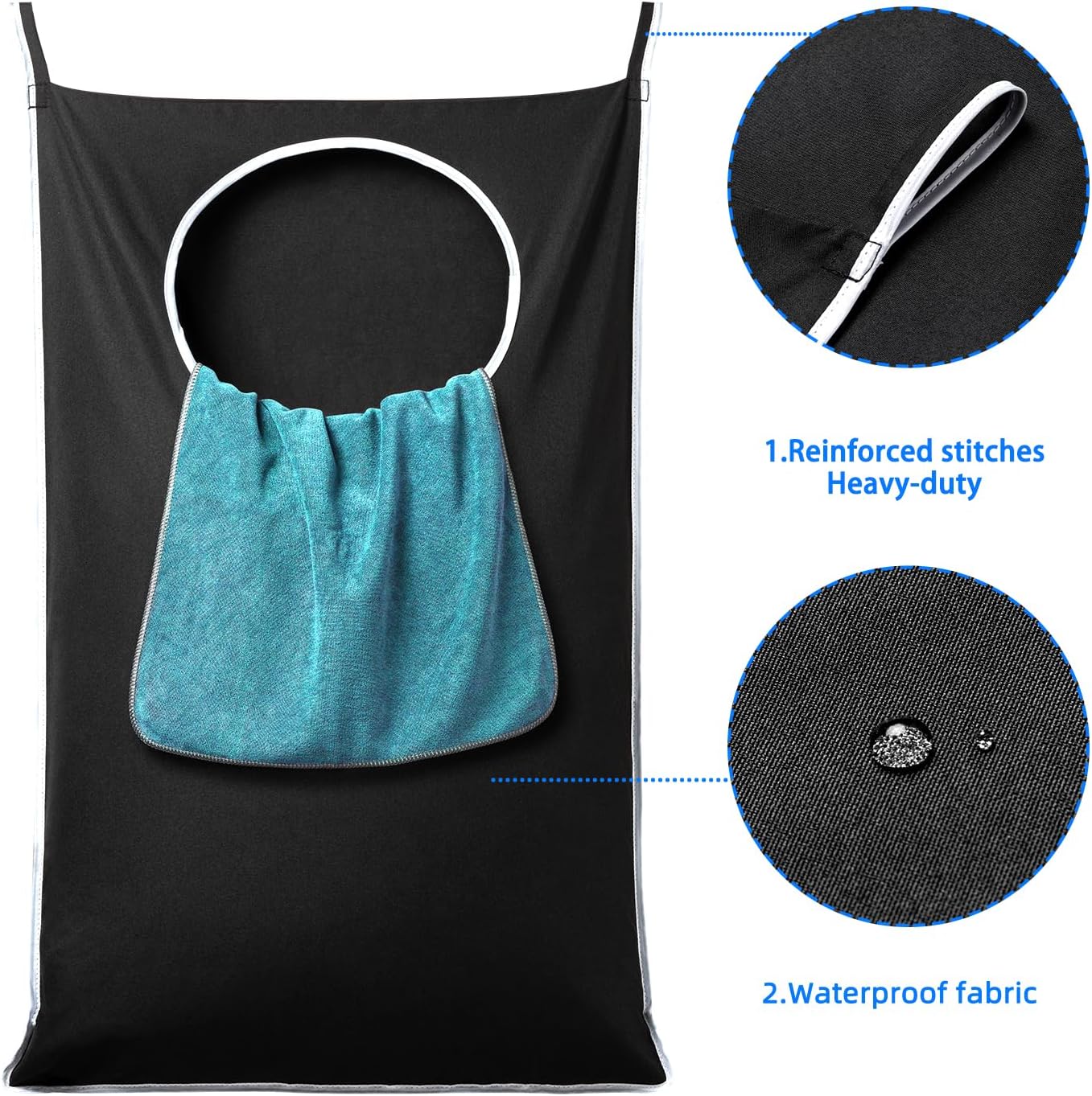 2 Pack XL Hanging Laundry Hamper, Extra Large Tear-Resistant Door Organizer with 2 Hook Types, Space-Saving Laundry Bag (36.5" x 22", Black) — image 4