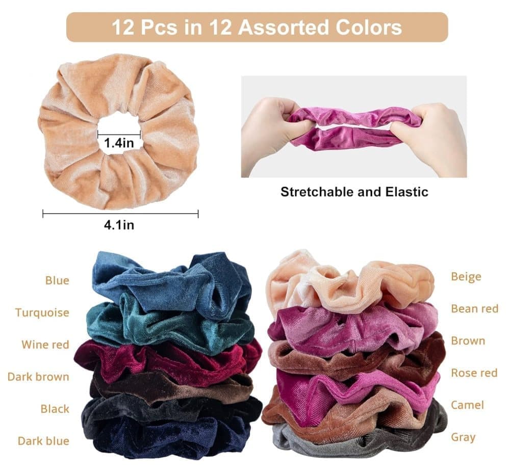 12pcs Velvet Hair Scrunchies for Women, Large Size — image 2
