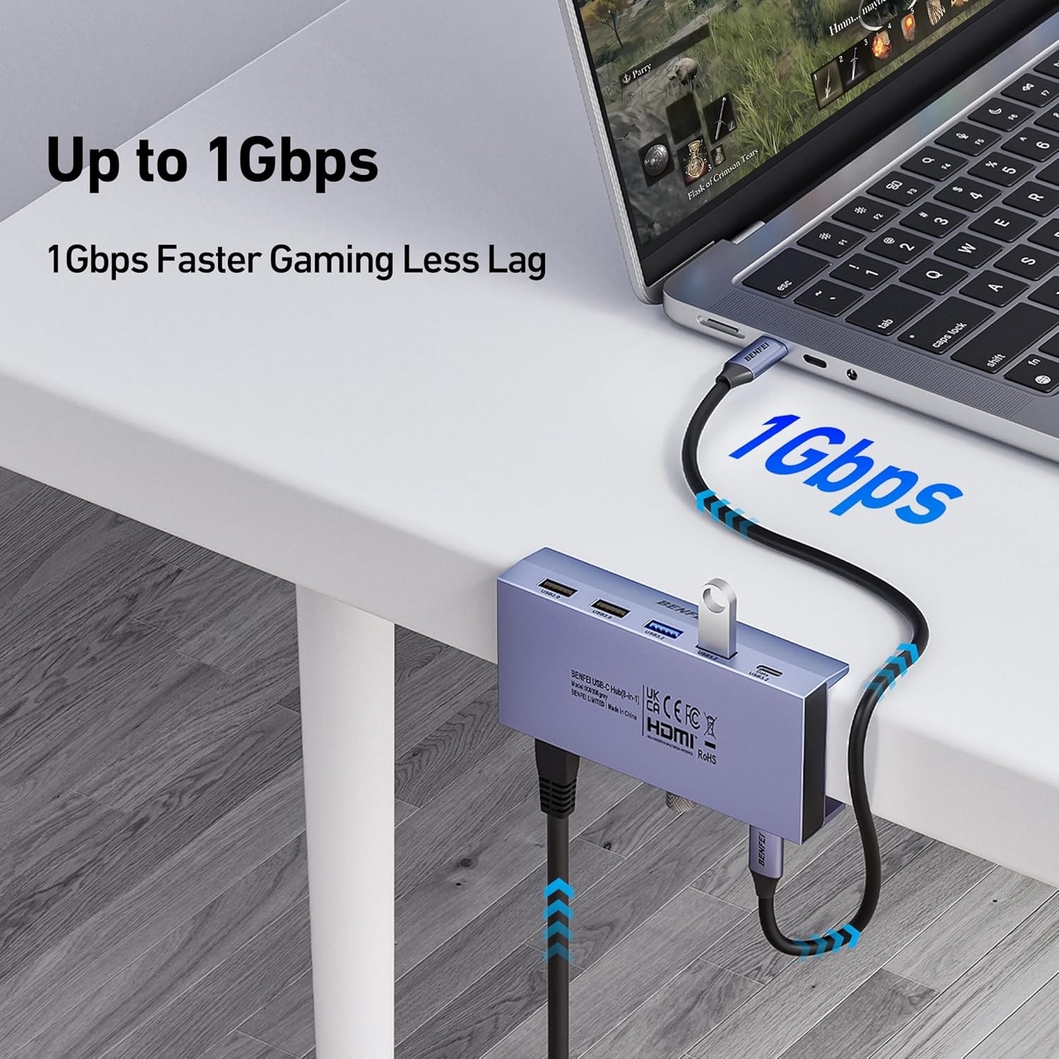 BENFEI 396GY USB-C 8-in-1 Docking HDMI 4K/60Hxz+USB-C(10G)+2xUSB-A(10G)+2xUSB2.0+RJ45+PD100W โ image 5