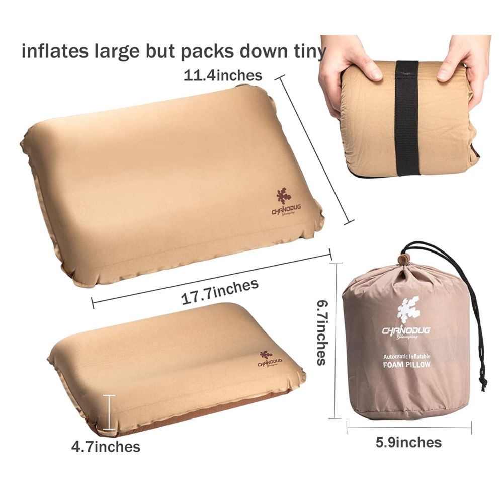 Self Inflating Camping Pillow with Ergonomic 3D Support - Gold โ image 2