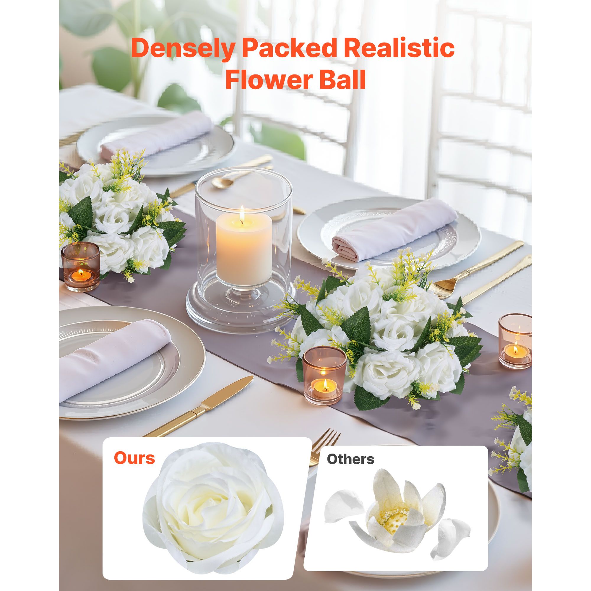 Flower Balls Arrangement Bouquet 10 PCS, 240 mm Diameter Artificial Flower Balls Wedding Rose Centerpieces, Faux Flowers Arrangements for Wedding Centerpiece — image 2