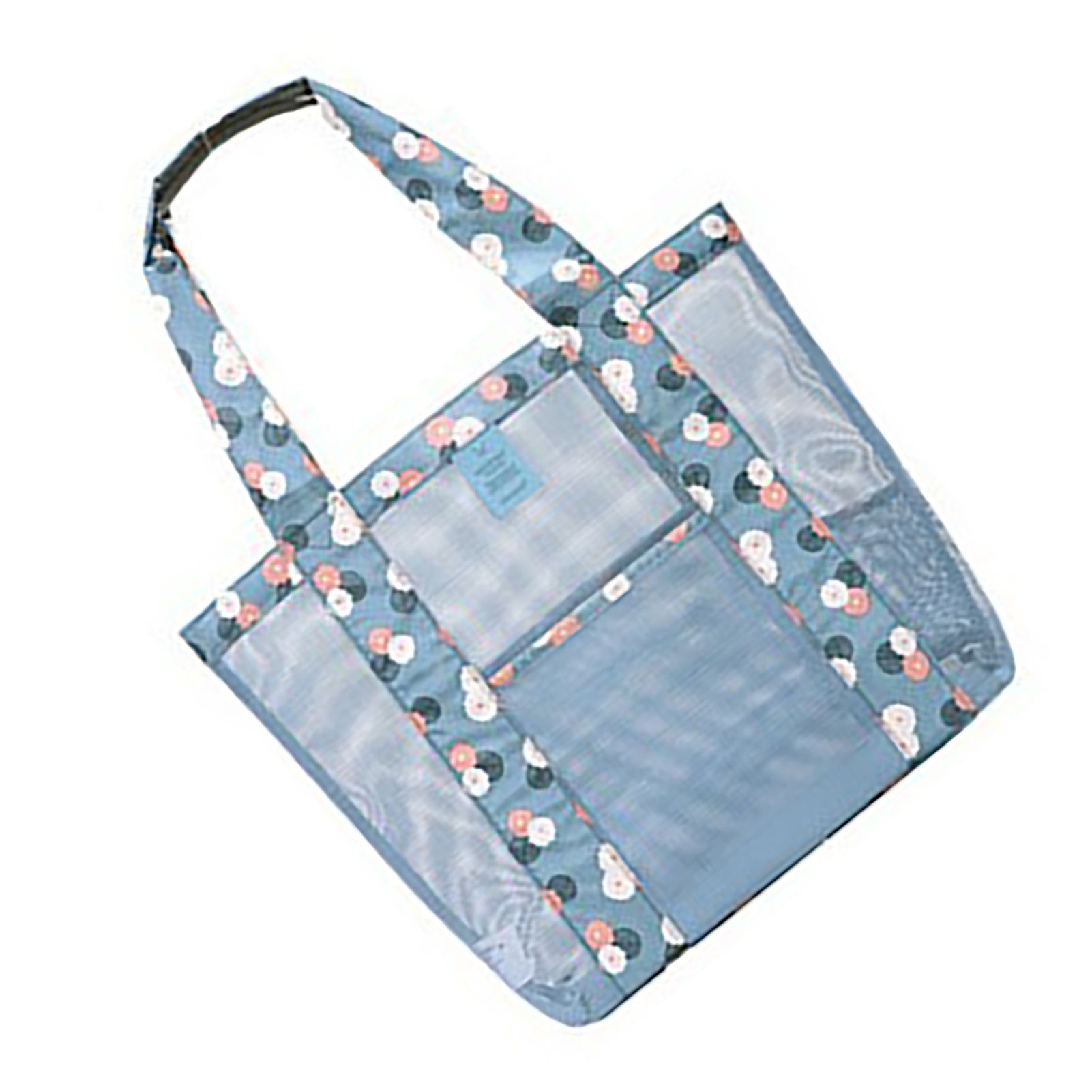 Beach Tote Waterproof Large Capacity Casual Oxford Cloth Women Mesh Handbag for Shopping Swimming Blue Flower — image 3