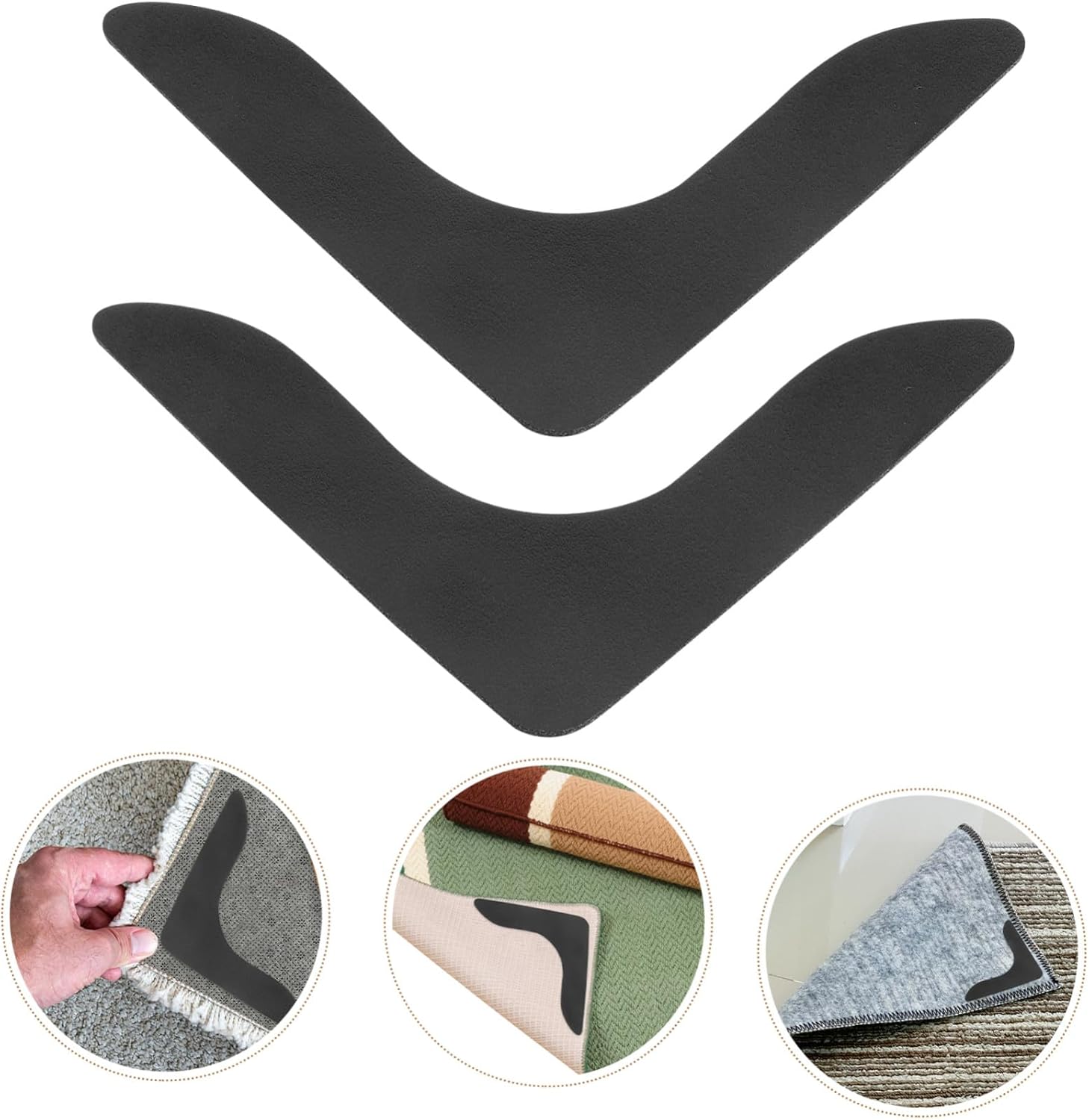 8 Pack L-Shaped Rug Grippers, Reusable Non-Slip Carpet Corner Pads for Rugs, Sofa Covers, Stair Mats and Floors, Black โ image 5