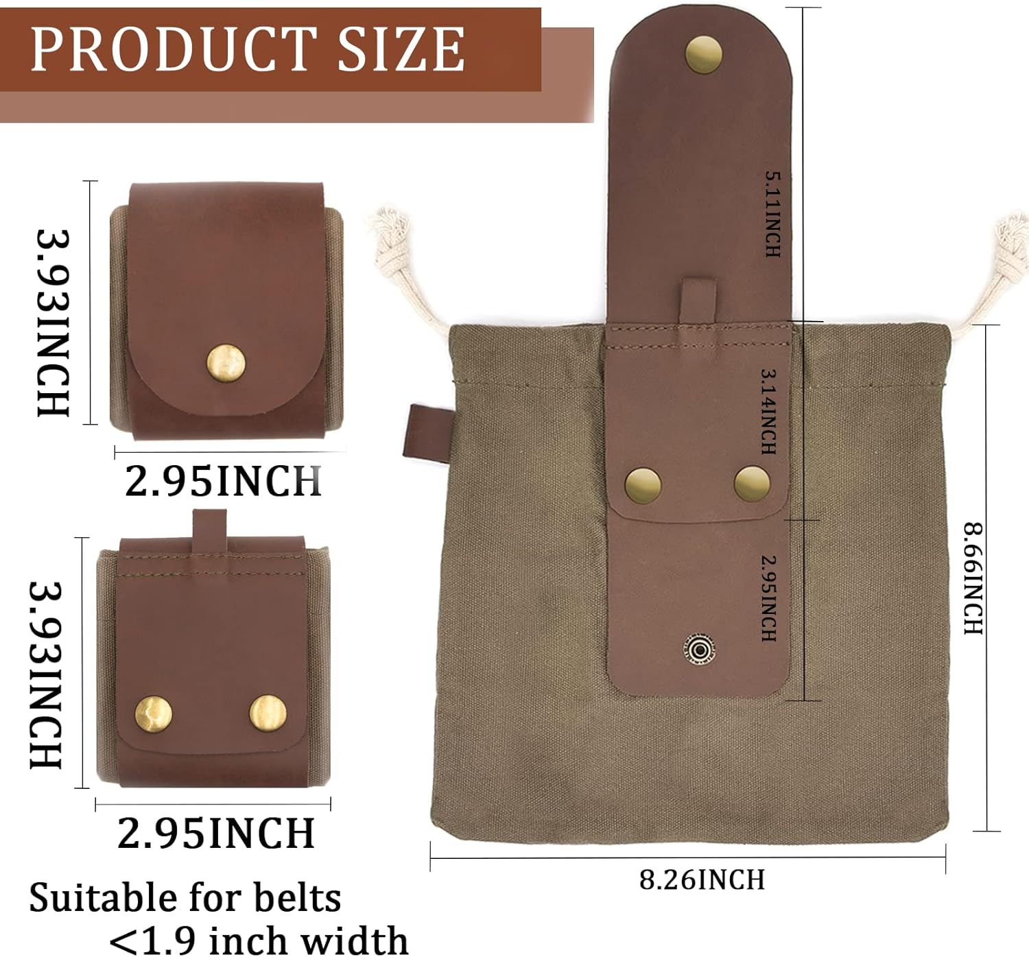 Foraging Pouch Leather Canvas Collapsible Bag Water Resistant Outdoor Camping Storage Folding Bag Mushroom Bags Bushcraft Belt Pouches for Travel Camping — image 4