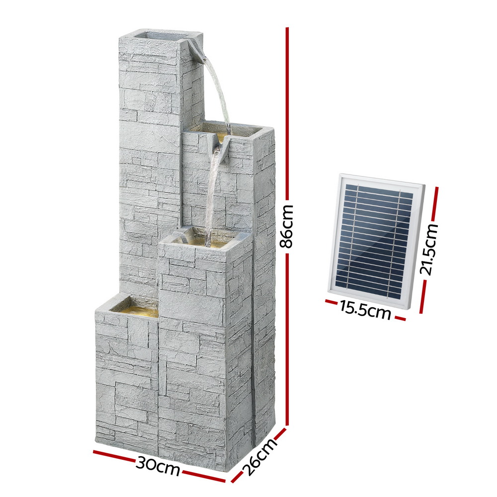 Gardeon Solar Fountain Water Feature Outdoor Indoor 4-Tier Square Cascading Beige β image 2