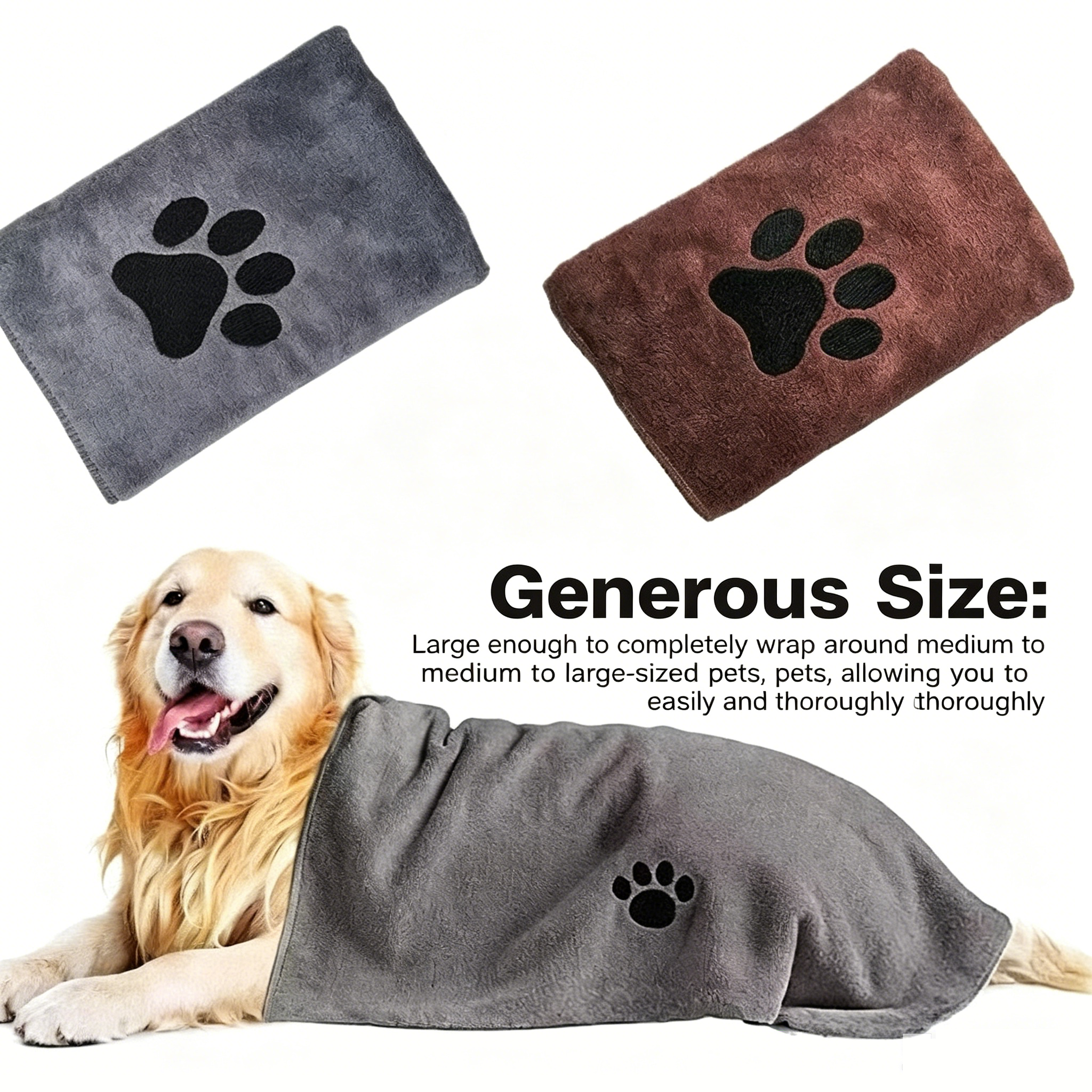 Grey 50*100cm Pet Drying absorbent Towel for Dogs and Cats - Quick Dry Super Absorbent Microfiber Bath Towel with Paw Print Design - Large Size Grooming Towel โ image 6