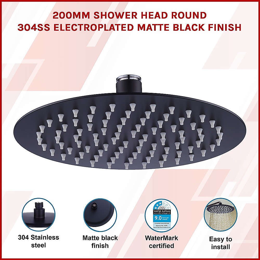 200mm Shower Head Round 304SS Electroplated Matte Black Finish โ image 3