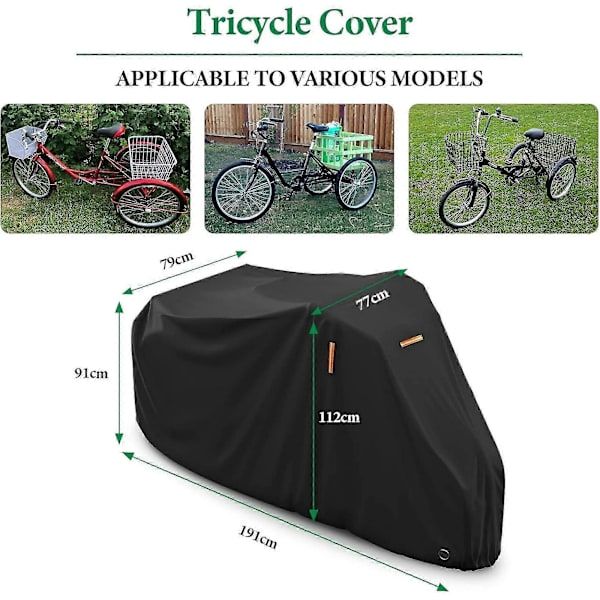 Replacement Waterproof cover for outdoor tricycle, electric recumbent bike, 190x76x112 cm with reflective strips, Made of Fabric โ image 2