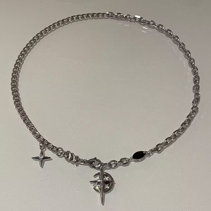 Titanium Steel Necklace Black Gem Star Hip Hop Awn star black gem necklace โ image 6
