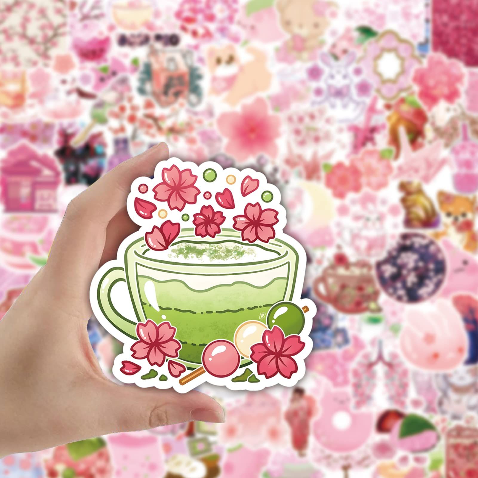 100Pcs Pink Cherry Blossom Flowers Stickers,Aesthetic Sakura Waterproof Vinyl Stickers Decals for Laptop Water Bottles Bike โ image 3