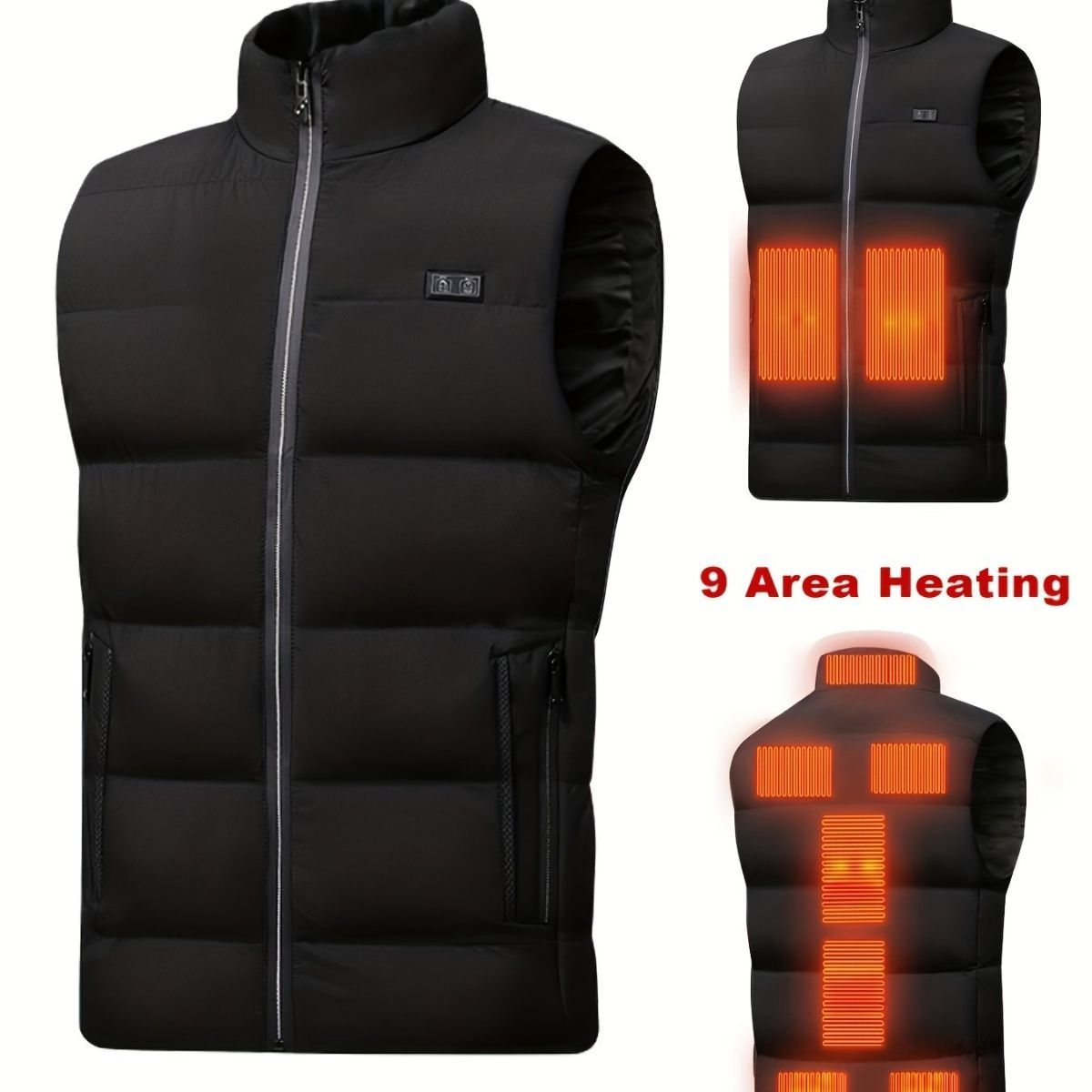 Men'S Heated Vest Electric Heating Gilet Winter Vest Smart Temperature Control - Black - Size XL