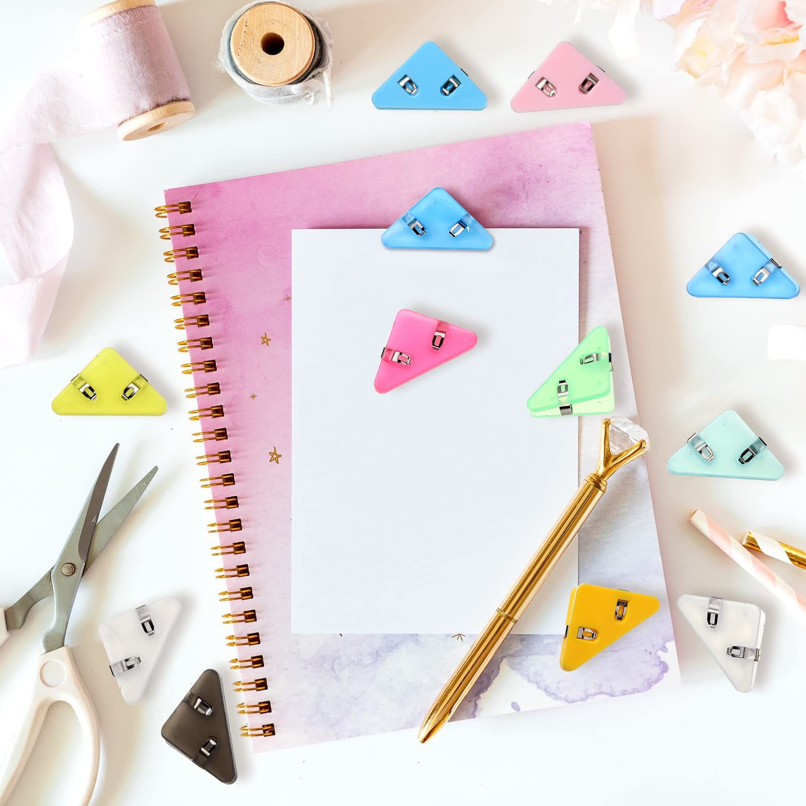50 Pcs Corner Clip Triangle File Corner Clip Multifunctional File Clip Assorted Colors Corner Paper Clip Book Clip Prevent — image 5