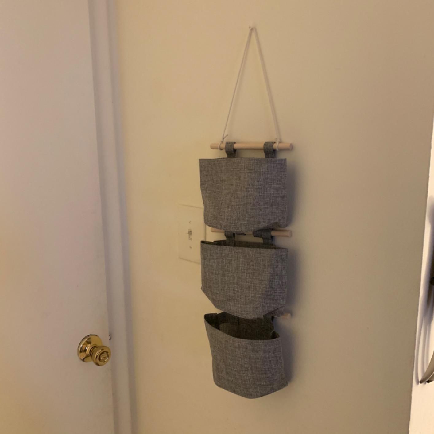 Cotton Linen Fabric Closet Detachable Foldable Washable Hanging Storage Bag with 3 Pockets Over The Wall Door Organizer for Room — image 3