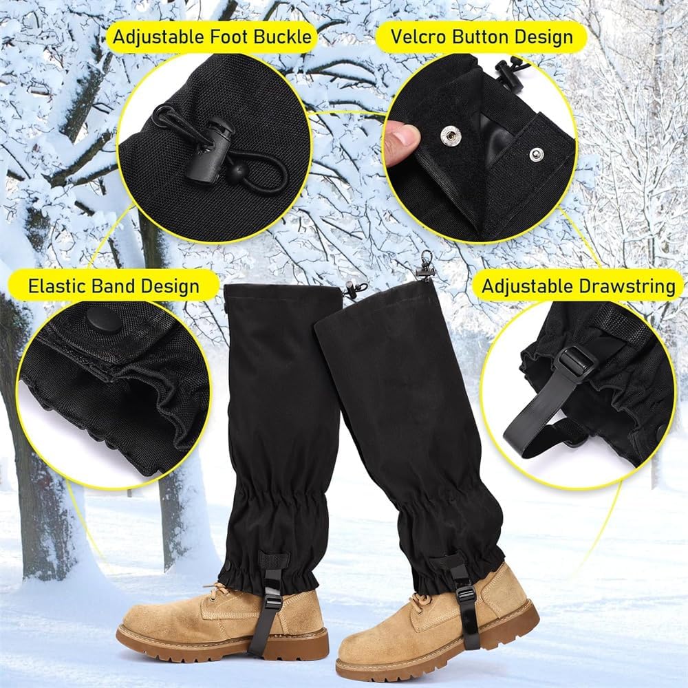 Waterproof Gaiters for Outdoor & Hiking - Protect Legs from Snow Mud & Branches - 600D Ripstop Fabric Adjustable Pair — image 2