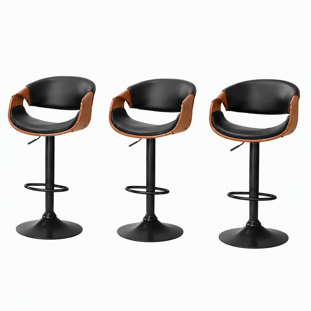 Artiss Bar Stools X3 Kitchen Counter Chair Gas Lift Swivel PU Ambrus Black — image 3