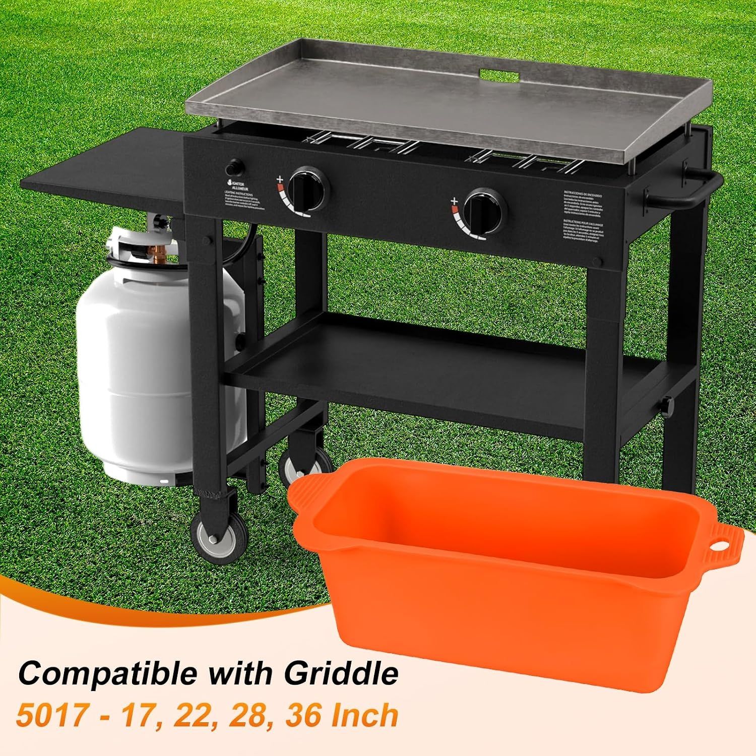 2 Pack Reusable Silicone Grease Cup Liners, Heat Resistant Drip Tray Inserts for 17, 22, 28 and 36 Inch Griddles, Orange โ image 5