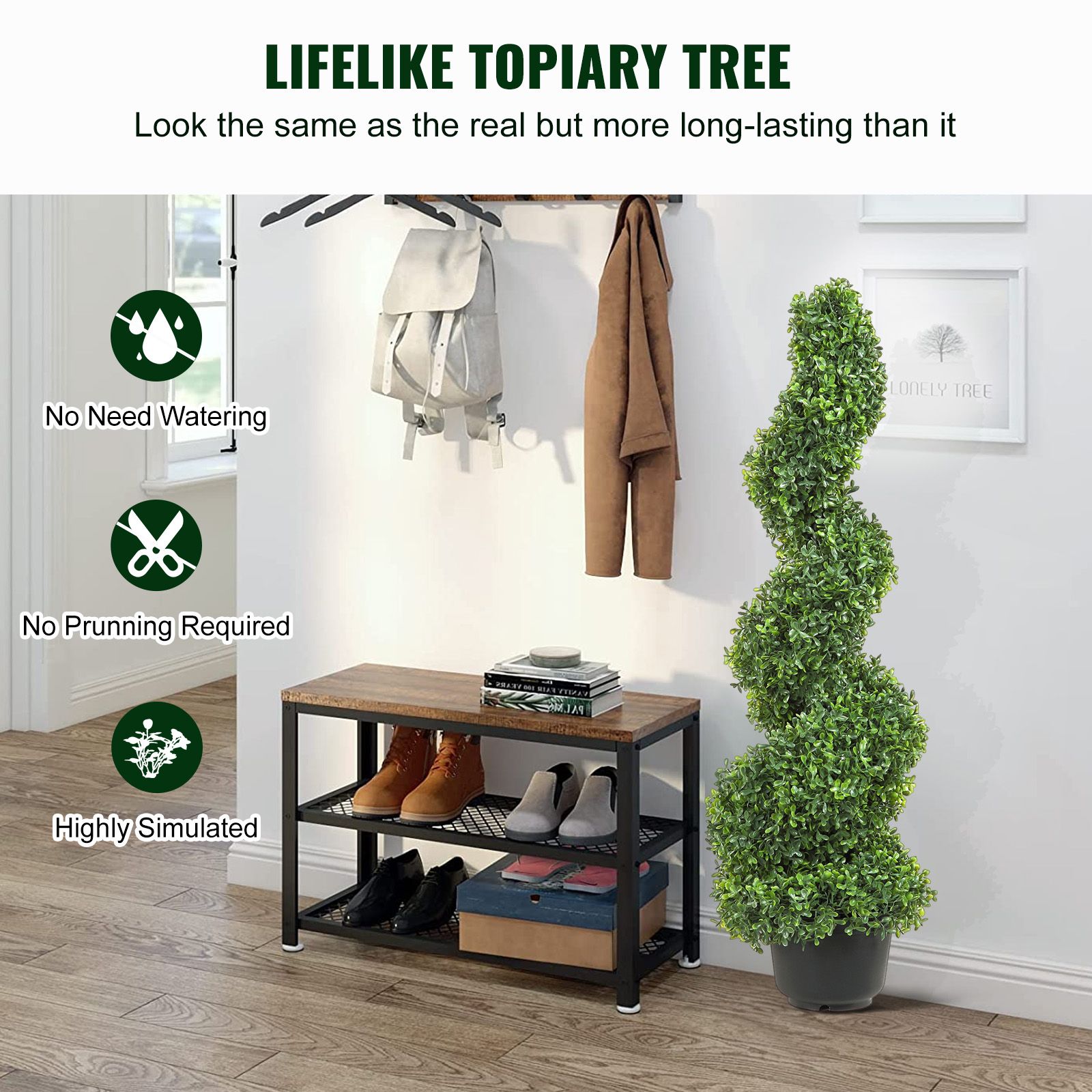 Artificial Topiaries Boxwood Trees, 7.6cm Tall (2 Pieces) Faux Topiary Plant Outdoor, All-year Green Feaux Plant w/ Replaceable Leaves for Decorative — image 2