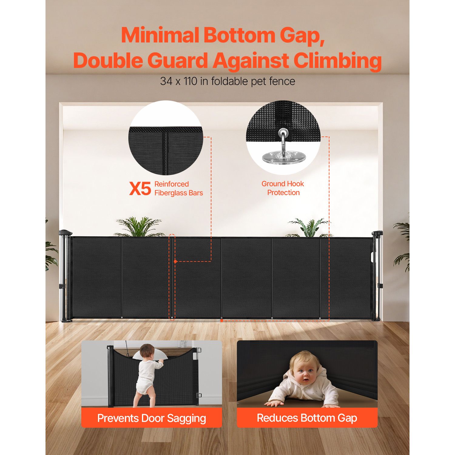 Retractable Baby Gate, 870 mm Tall, Extends up to 2800 mm Wide, Retractable Gate for Kids or Pets, Mesh Material, Easy to Install for Indoor Stairs, Doorways — image 2