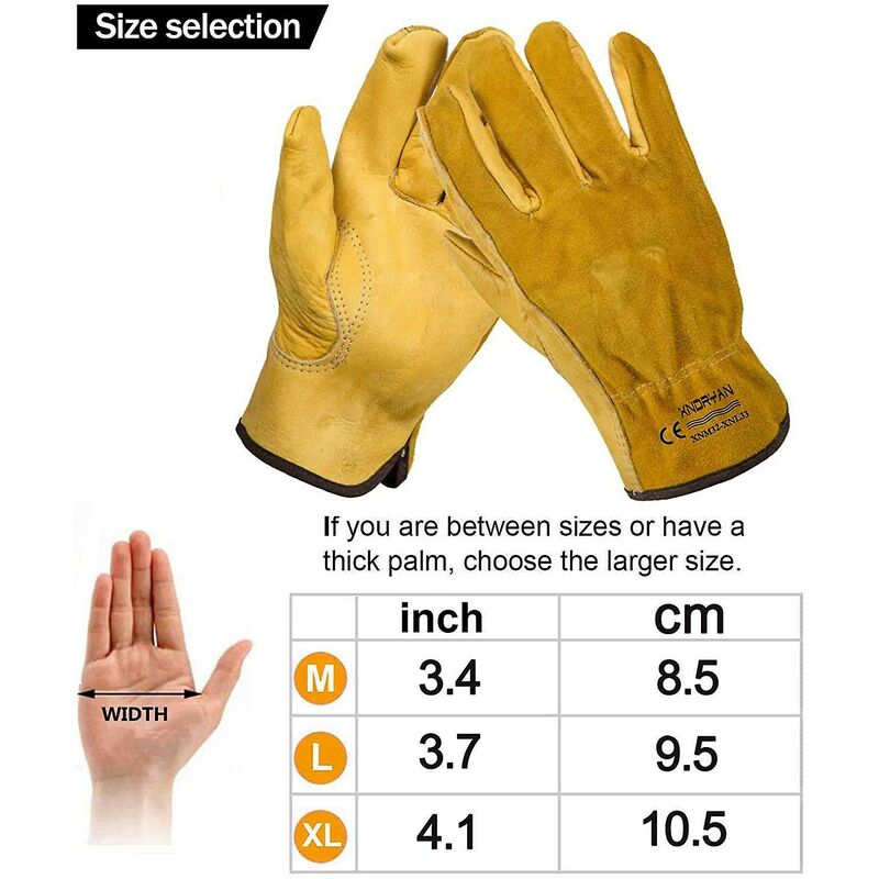 Cowhide Work Gloves, For Drivers, Diy, Gardening, Storage, Farm Work, Multifunctional (Xl, Yellow) โ image 4
