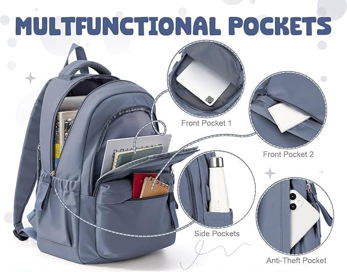 14-inch Laptop Backpack Waterproof Lightweight Daypack for School University, Dark Blue, Compatible with Girls Boys — image 4