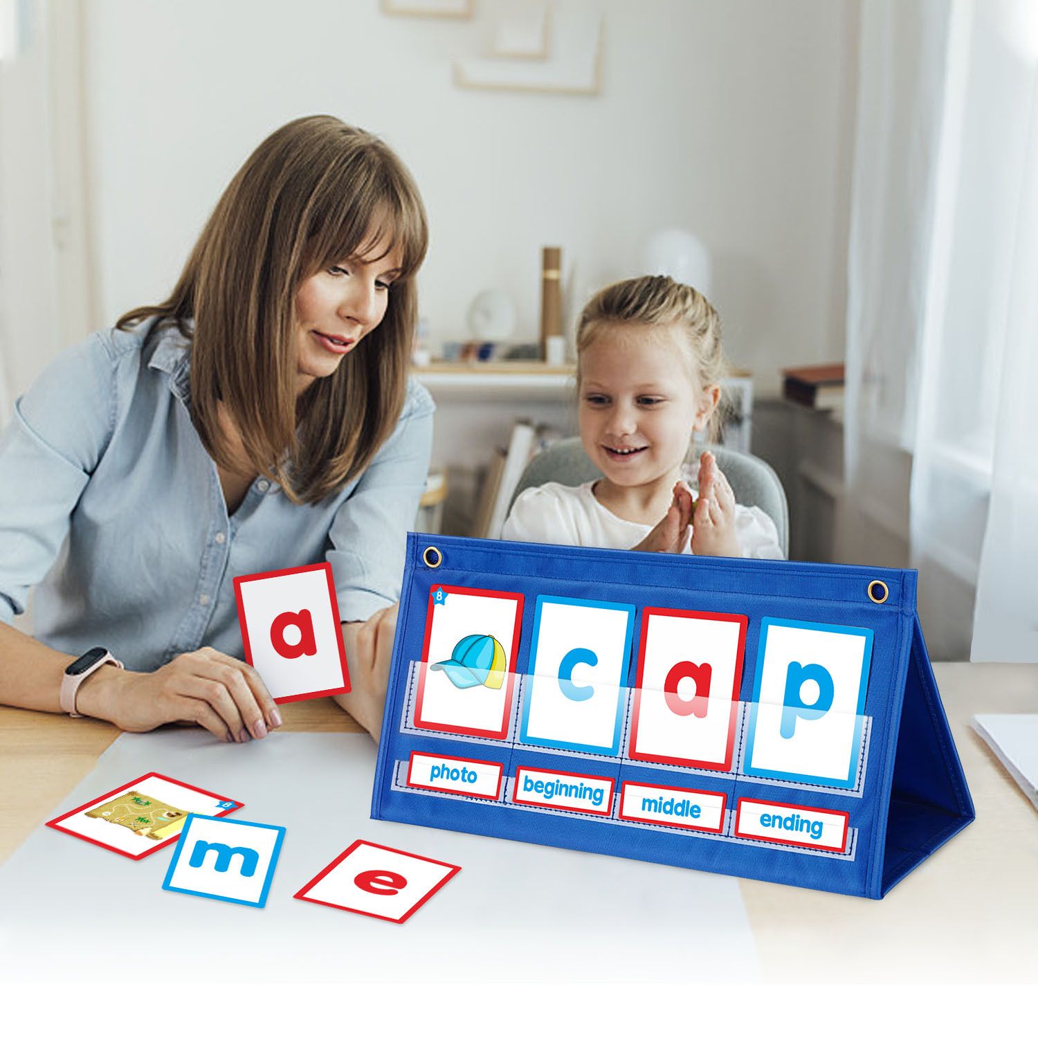 Desktop Pocket Chart CVC Word Spelling Games Literacy Learning Cards, Fine Motor Montessori Educational Toy for Kids — image 2