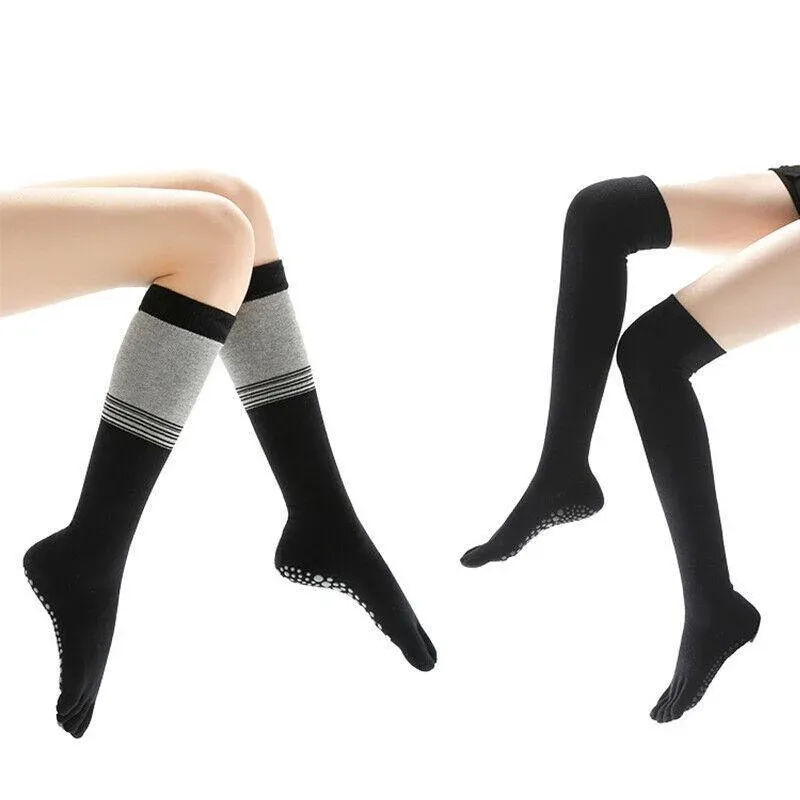 Women Long Massage Pilates Socks Yoga Socks Non Slip Socks Medium Open - Medium Open Toe Black โ image 3