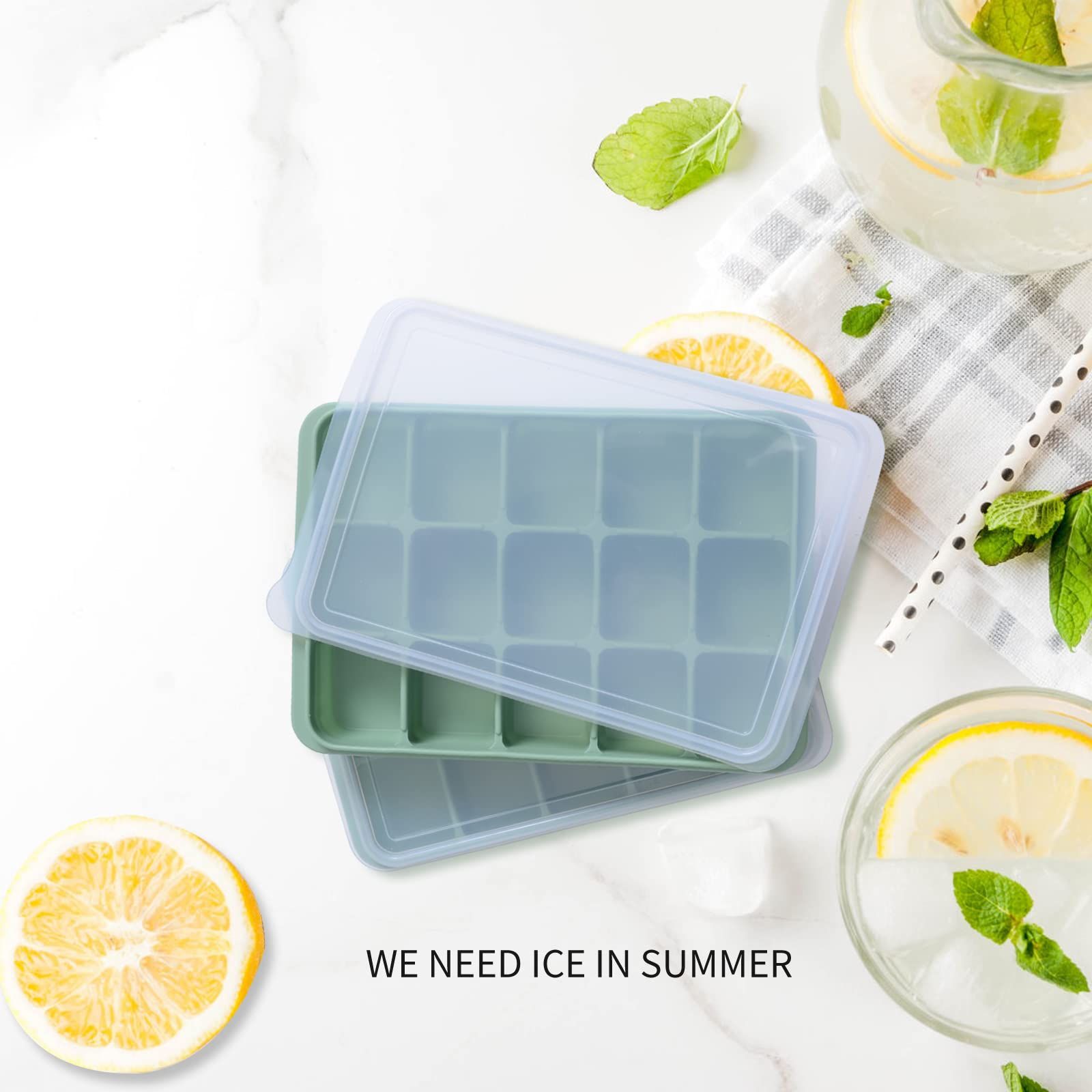 Ice Cube Trays Set of 2, Easy Release 15 Flexible Silicone Ice Cube Molds with Removable Lid Reusable Freezer Ice Trays Stackable — image 3