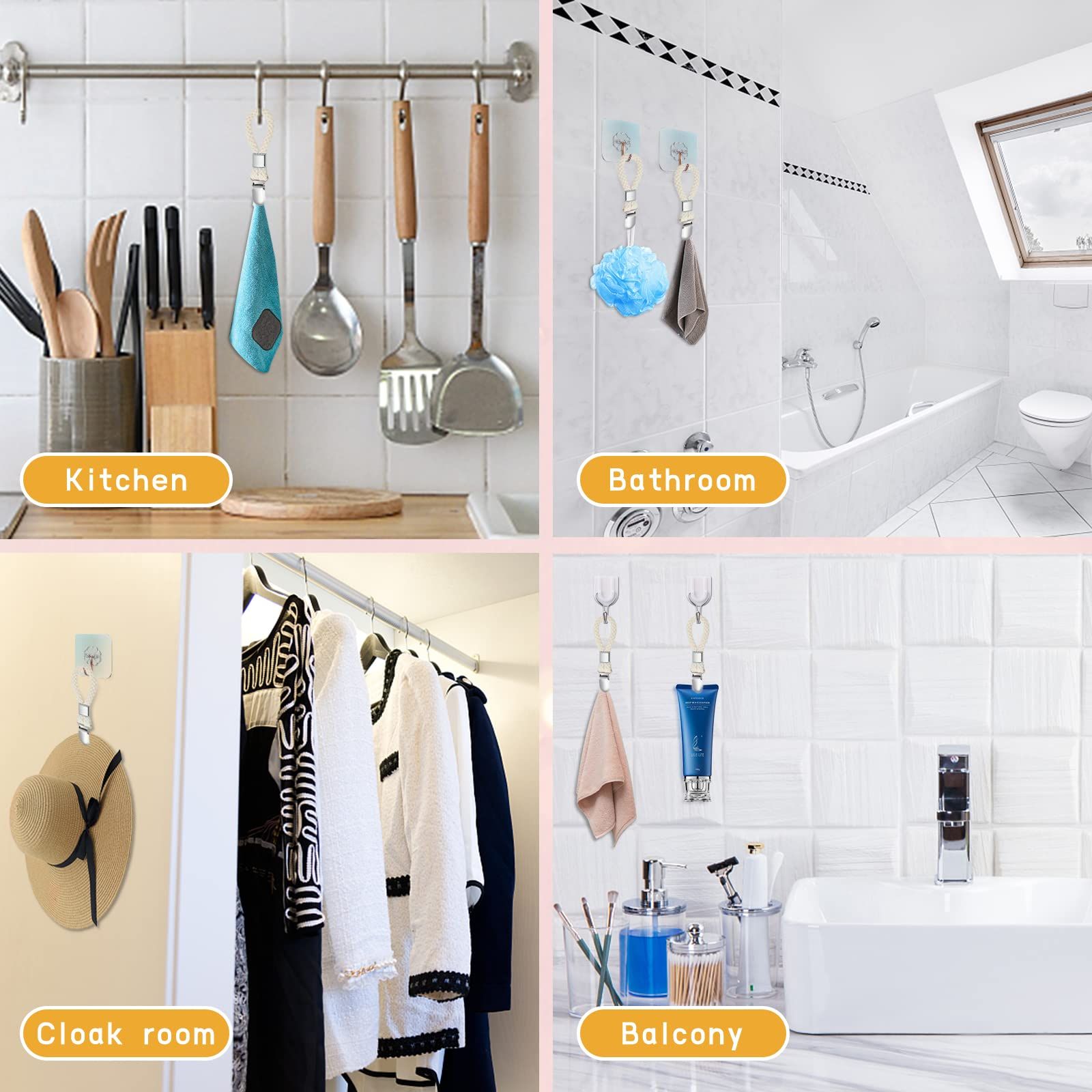 4PCS Hanging Tea Towels Clip, Metal Towel Hanger with Loop Cotton, Hand Towel Hook for Home Kitchen Bathroom Hanging Towels โ image 4