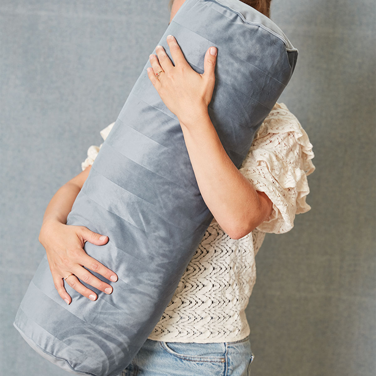 KAAT Amsterdam Softy Stripe Blue Grey Oblong Neckroll Filled Cushion 22cm x 70cm — image 4