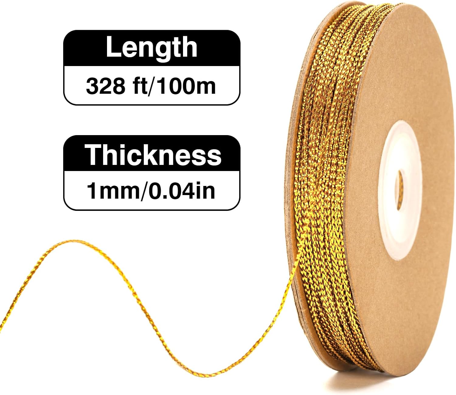 Gold String Metallic Twine - 1mm 328 Feet Gold String for Crafts Christmas String Glitter Decorative Cord for Gift Wrapping Christmas Decorations Tags — image 2