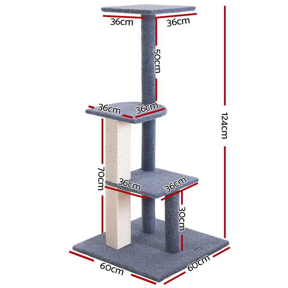 i.Pet Cat Tree 124cm Scratching Post Tower Scratcher Trees Wood Condo Board โ image 2