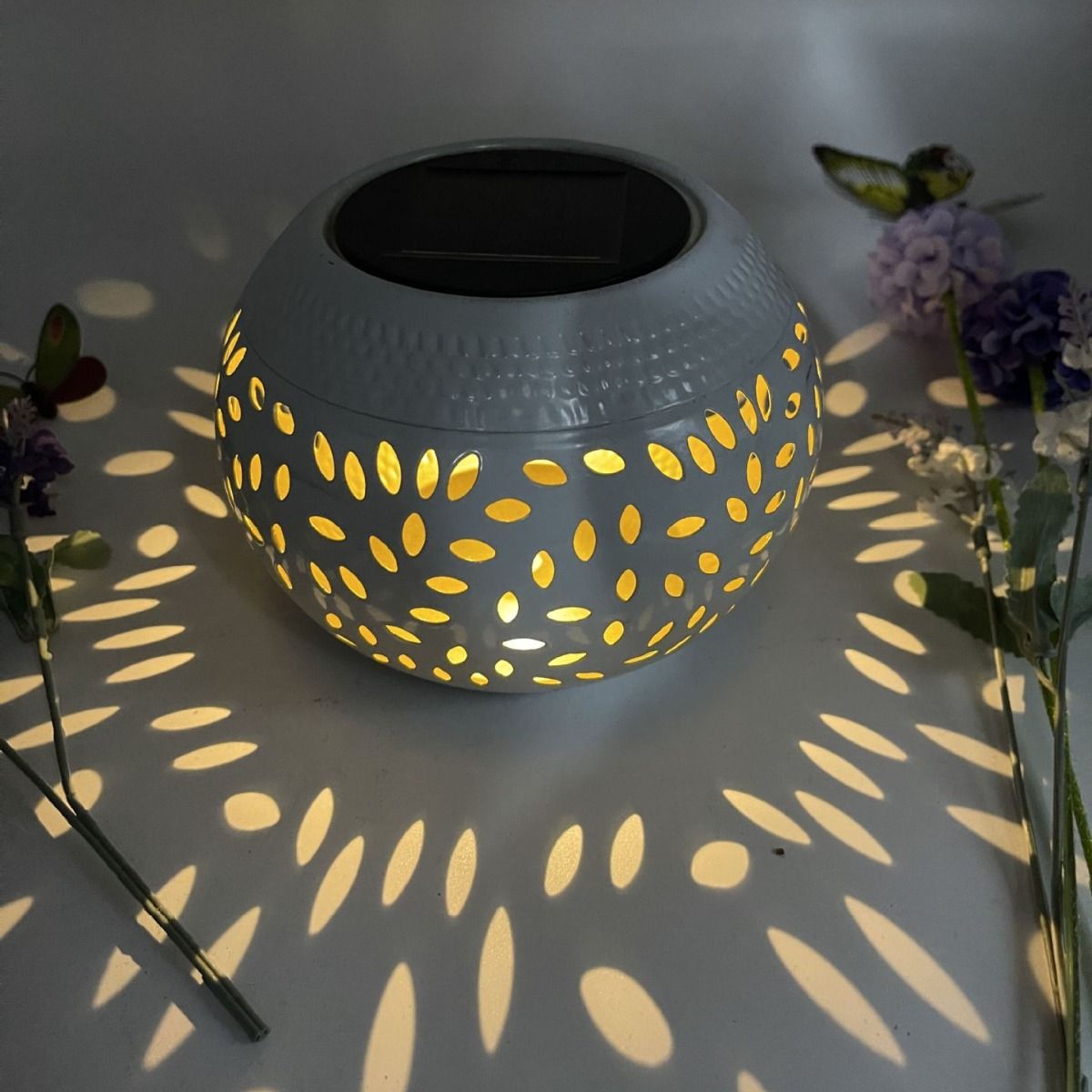 Black Durable Iron Solar Powered Garden Light with Cut-Out Flower Deco - LED Oval Shaped Lantern, IP44 Weather Resistant, Decorative Lighting for Indoor Patio โ image 4