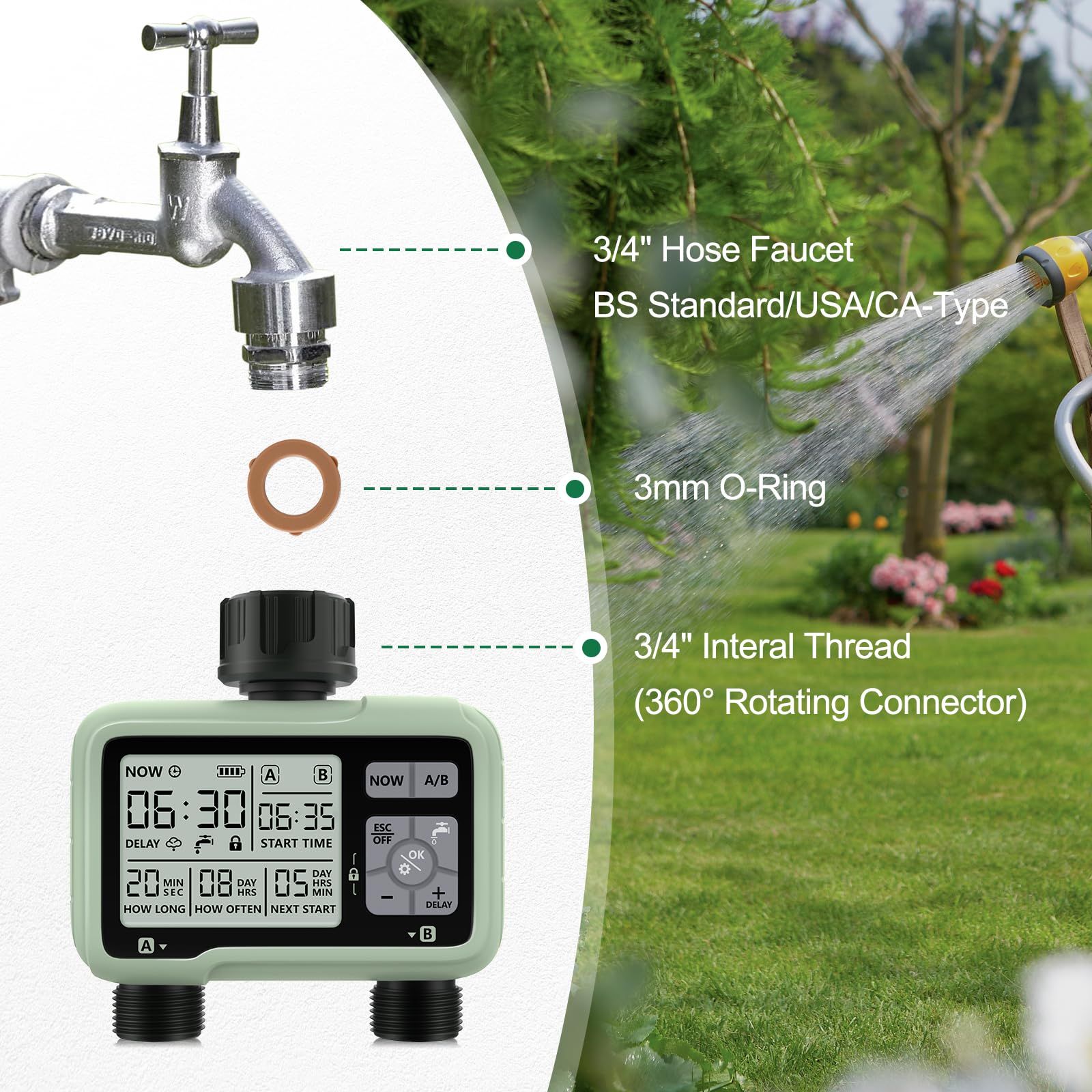 Water Timer for Garden Hose,Sprinkler Timer with Rain Delay/Manual Watering/Automatic Irrigation Controller System 2 Outlet โ image 4