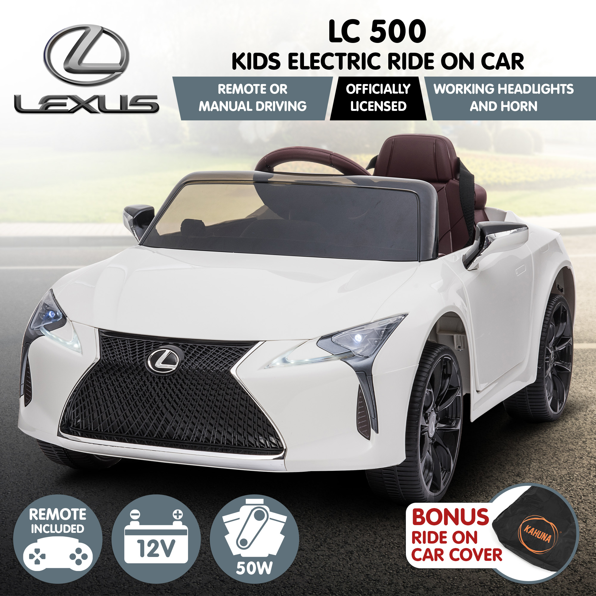 Kahuna Licensed Lexus Lc 500 Kids Electric Ride On Car - White โ image 2