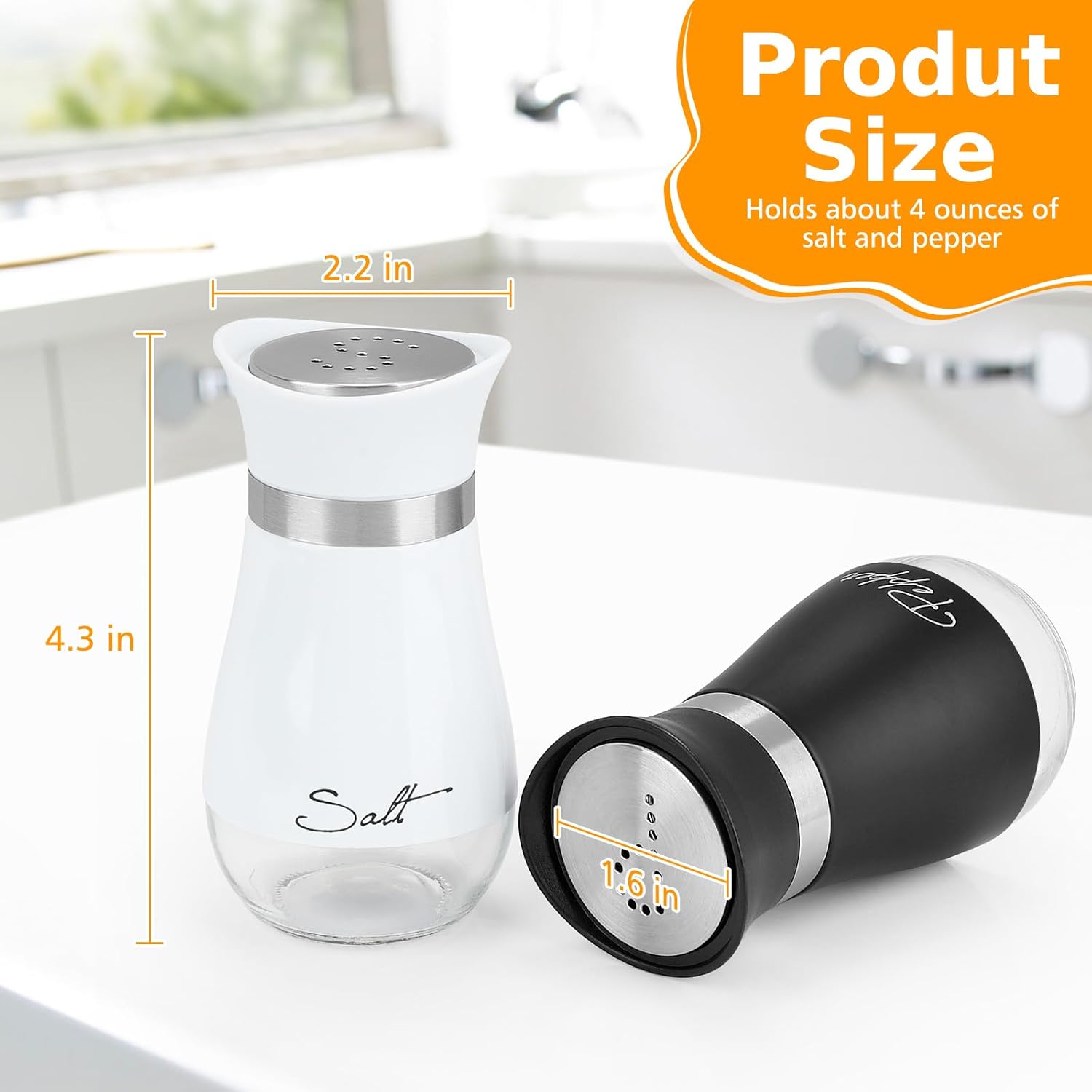 Salt and Pepper Shakers Set, 4 oz Stainless Steel Salt Pepper Shaker Containers with Glass Bottom for Kitchen Cooking, BBQ, Bar, Table, RV, Camp — image 2