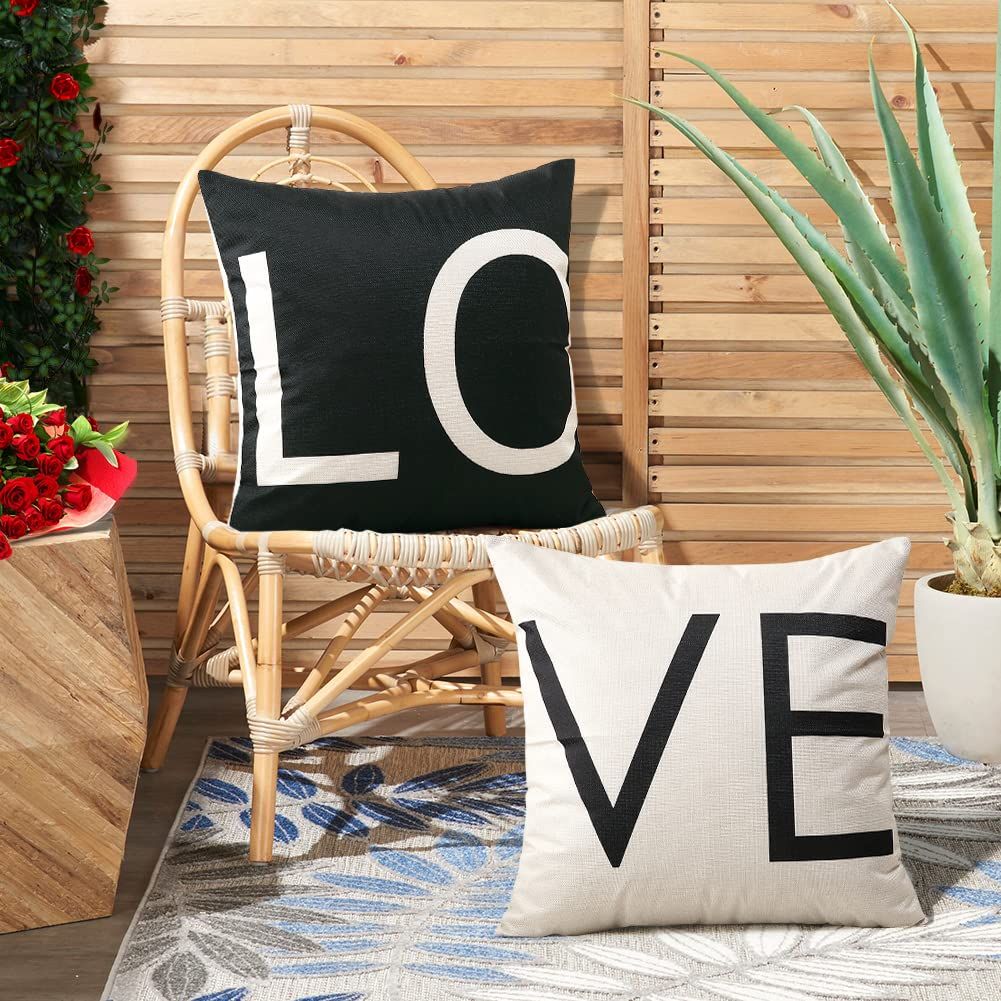 Valentines Day Pillow Covers 18x18 Set of 2 Valentines Day Decor for Home Black and White Love Pillows Decorative Throw — image 4