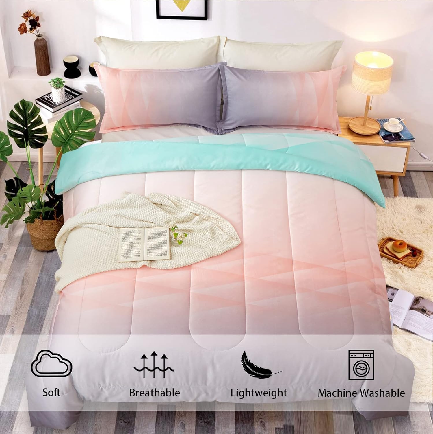 Girls Comforter Set, King Size, Ombre Blue Pink Rainbow 3-Piece Bedding Collection โ image 3