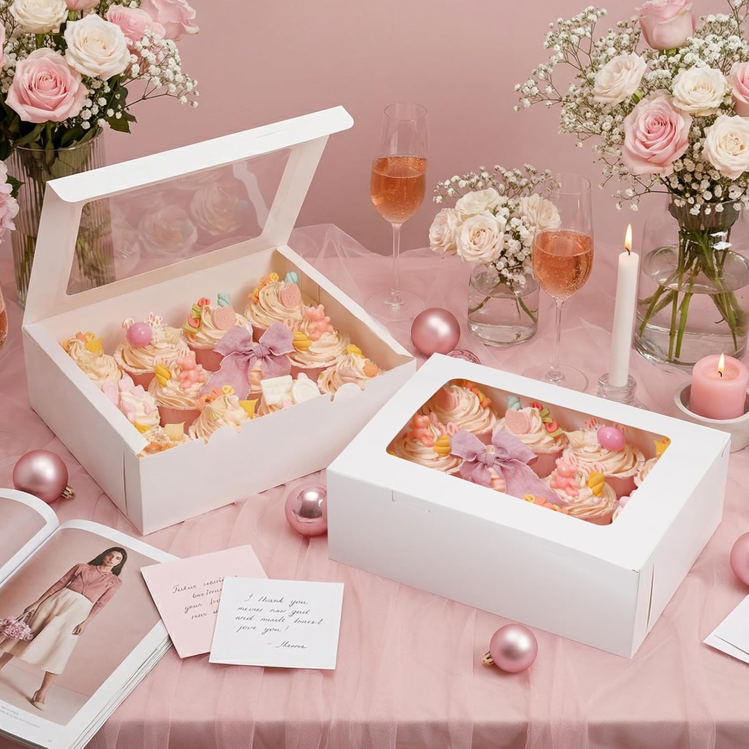 Moretoes 3PCS Cupcake Boxes with Window,Hold 12 Count Cupcake Containers for Cupcakes, Desserts, and More (White) โ image 5