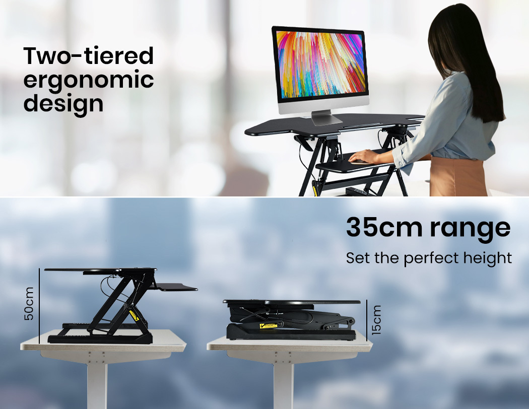 Fortia Corner Desk Riser 110cm Wide Adjustable Sit to Stand for Dual Monitor, Keyboard, Laptop, Black โ image 3