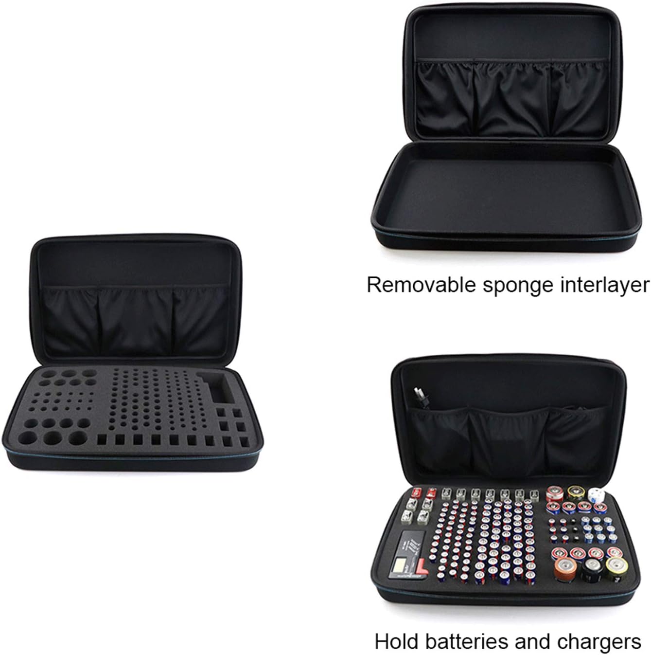 Black EVA Battery Organizer Case with Zipper - Holds 146 Batteries (6D 8C 13 9V 61AA 58AAA) - 42x26.5x9.5cm โ image 4