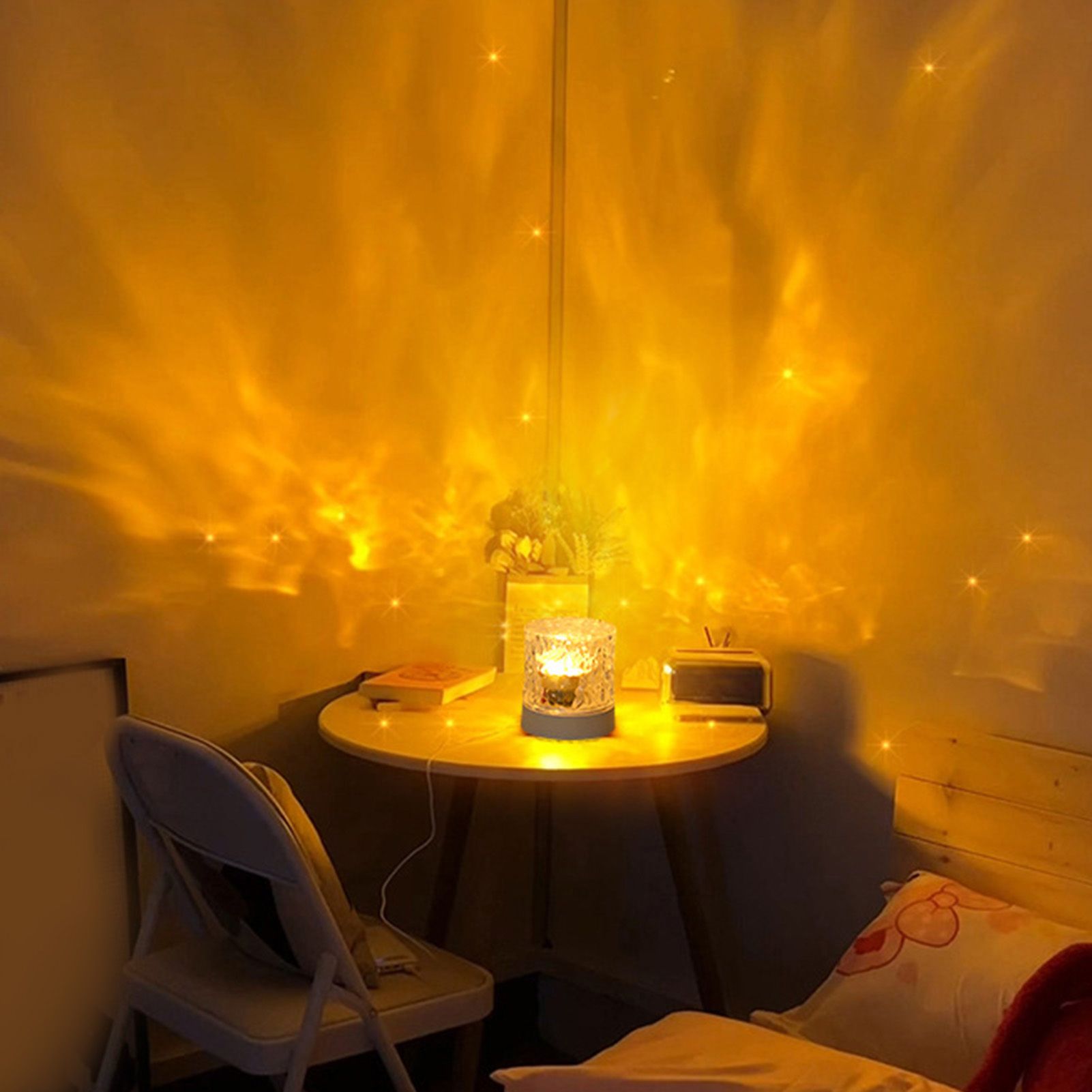 Water Ripple Night Light 360 Degree Dynamic Romantic LED Atmosphere Table Lamp for Living Room Bedroom Homochromy Plugged in and Not Rotating — image 5