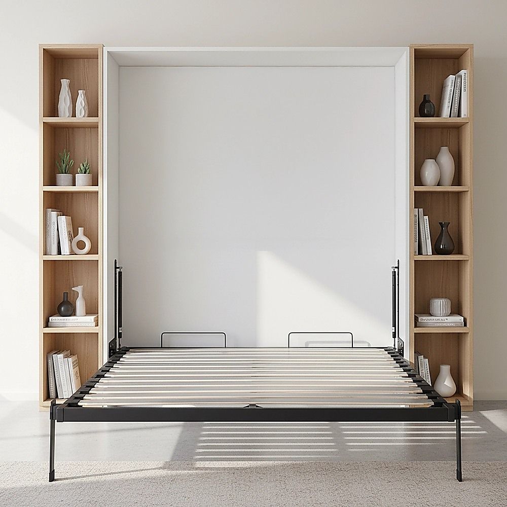 Double Wall Bed in White Gloss โ Space Saving Murphy Bed Kit with Silver Door Handle โ image 3