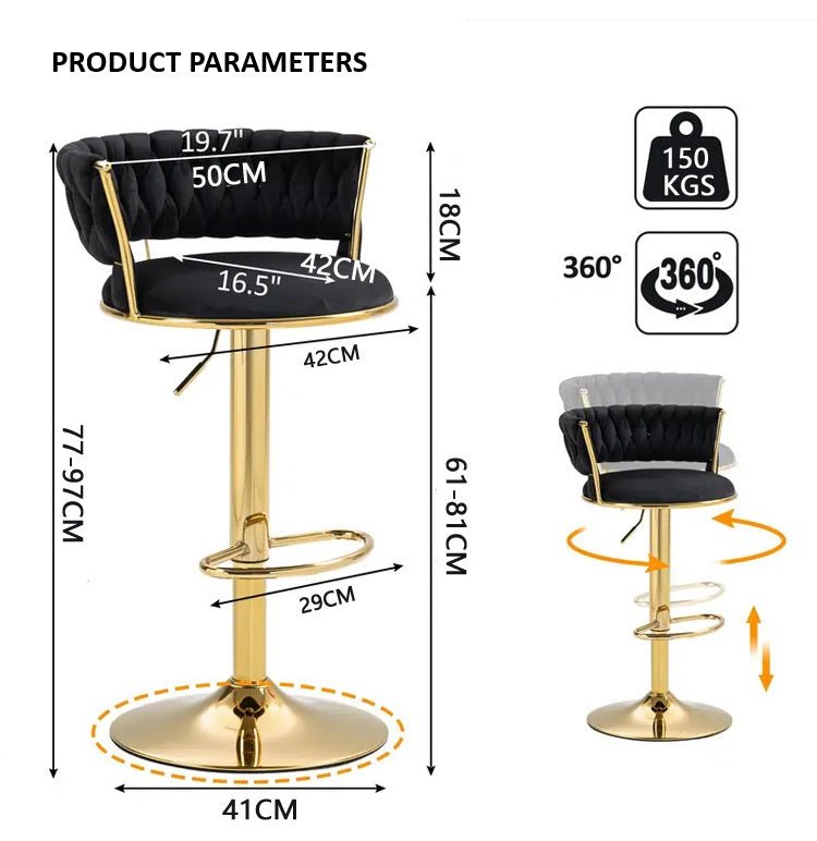 SERENITà Red Bean Brown Velvet Seat Kitchen Breakfast Bar Stools Counter Height Barstools with Back Cushioned Chairs for Home Bar x2 — image 5