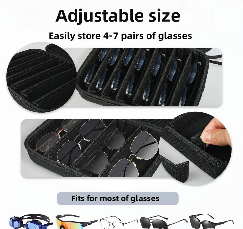 Portable 8-Slot Sunglasses Organiser Case Hard Shell EVA Storage Box Large Capacity Display Holder with Handle Black โ image 4